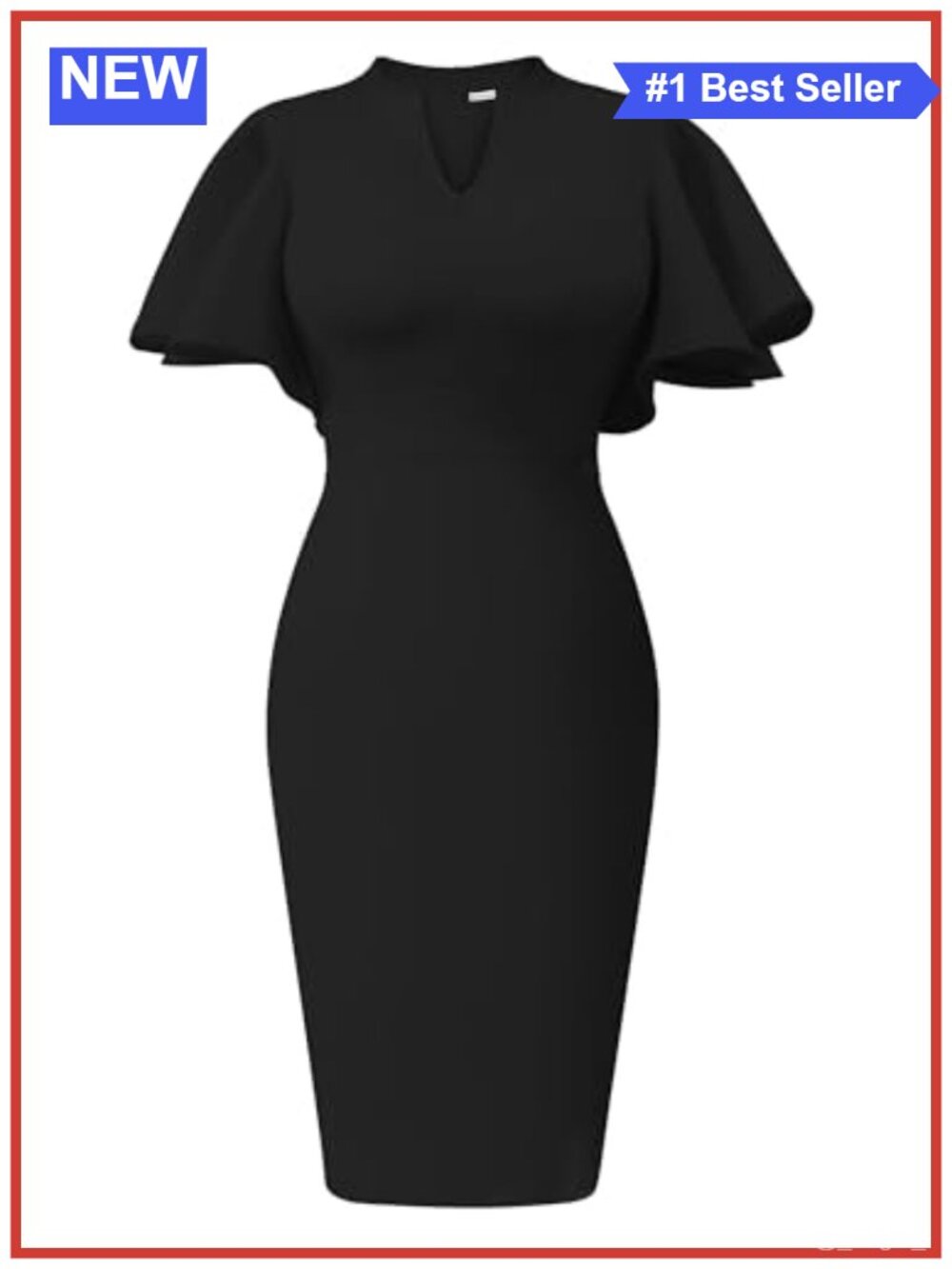 Ruffle Sleeve Formal Pencil Midi Dress Polyester Spandex Work Party